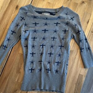 Heritage Gray and Navy Star/Airplane Pattern Sweater